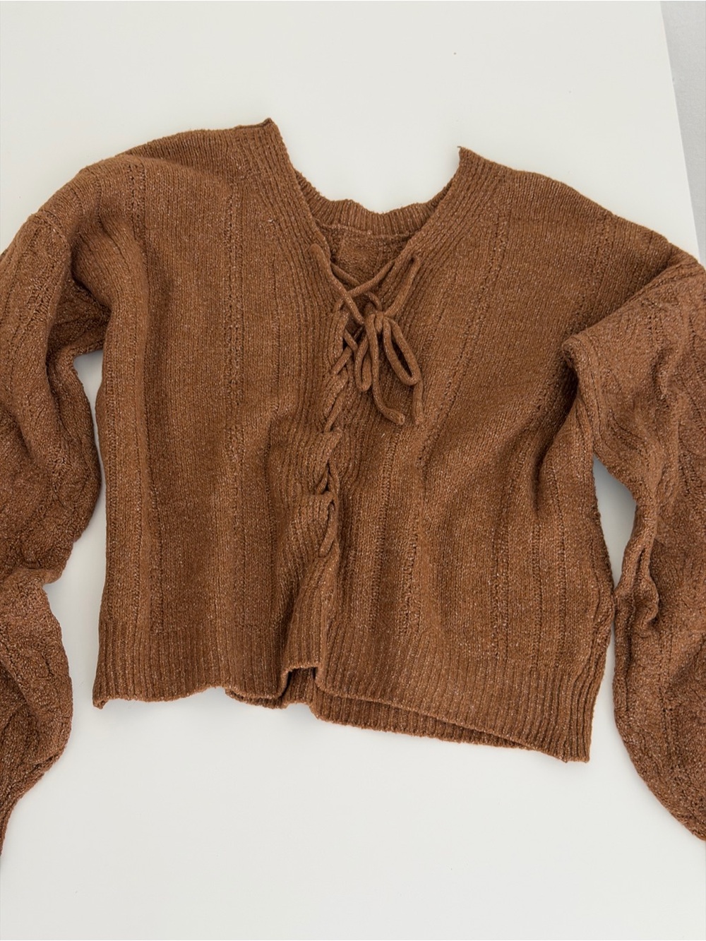 Kohl's Chestnut Brown Lace-Up V-Neck Sweater